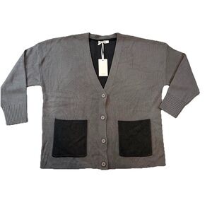 GRACE KARIN Size XL Oversized Color Block Cardigan Gray Button Front Pockets NWT
